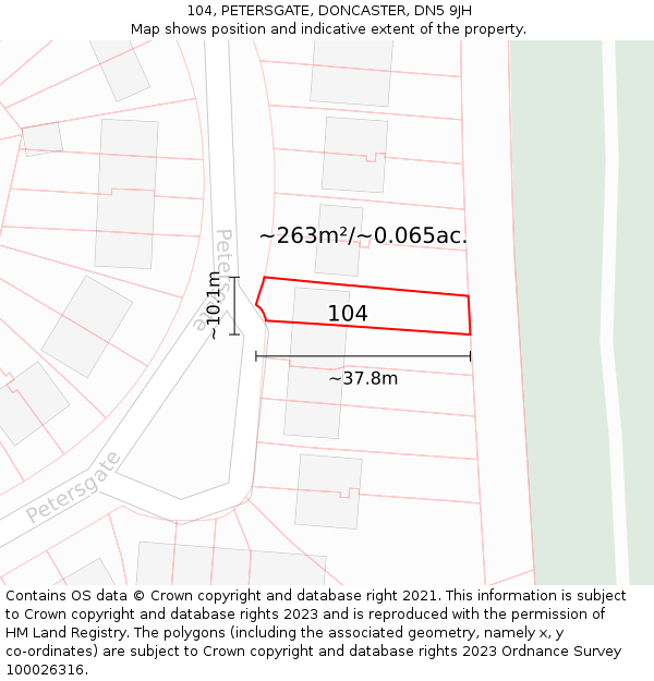 104, PETERSGATE, DONCASTER, DN5 9JH: Plot and title map