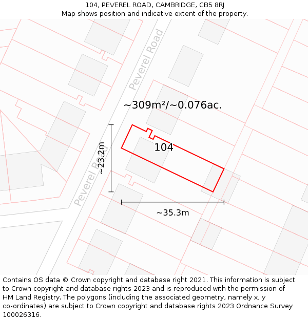 104, PEVEREL ROAD, CAMBRIDGE, CB5 8RJ: Plot and title map