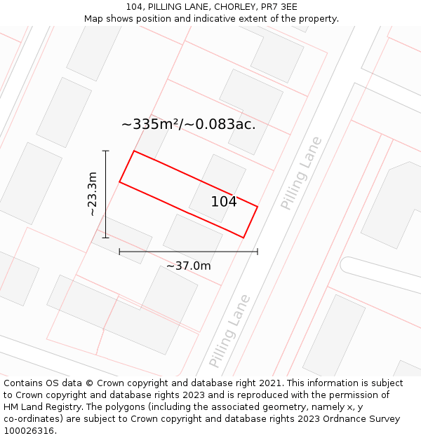 104, PILLING LANE, CHORLEY, PR7 3EE: Plot and title map