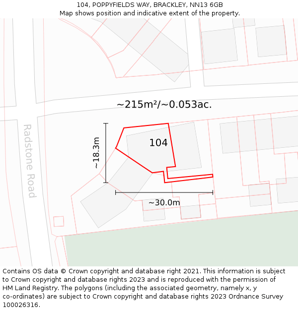 104, POPPYFIELDS WAY, BRACKLEY, NN13 6GB: Plot and title map