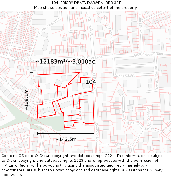 104, PRIORY DRIVE, DARWEN, BB3 3PT: Plot and title map