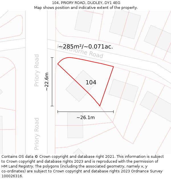 104, PRIORY ROAD, DUDLEY, DY1 4EG: Plot and title map