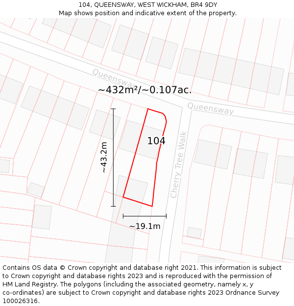104, QUEENSWAY, WEST WICKHAM, BR4 9DY: Plot and title map