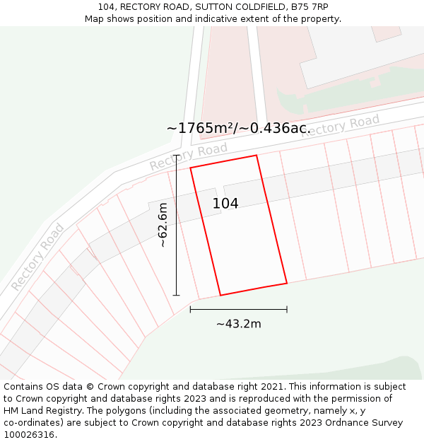 104, RECTORY ROAD, SUTTON COLDFIELD, B75 7RP: Plot and title map