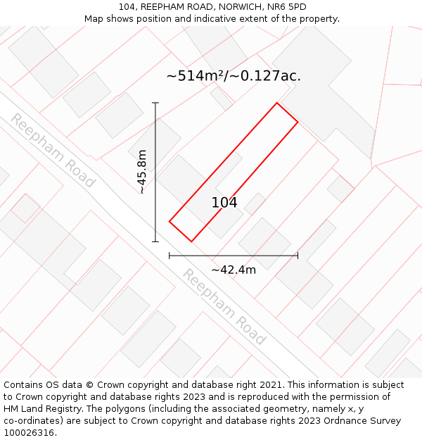104, REEPHAM ROAD, NORWICH, NR6 5PD: Plot and title map