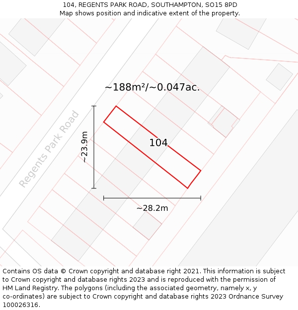 104, REGENTS PARK ROAD, SOUTHAMPTON, SO15 8PD: Plot and title map