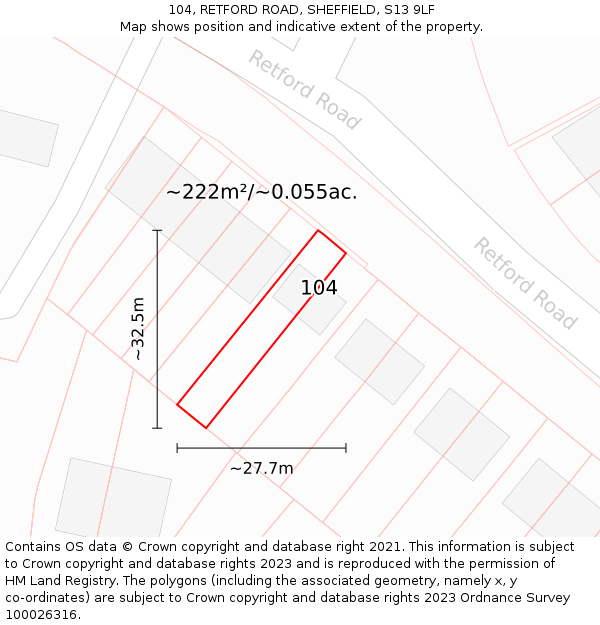 104, RETFORD ROAD, SHEFFIELD, S13 9LF: Plot and title map