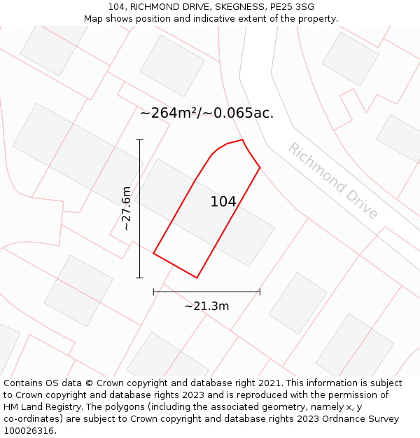 104, RICHMOND DRIVE, SKEGNESS, PE25 3SG: Plot and title map