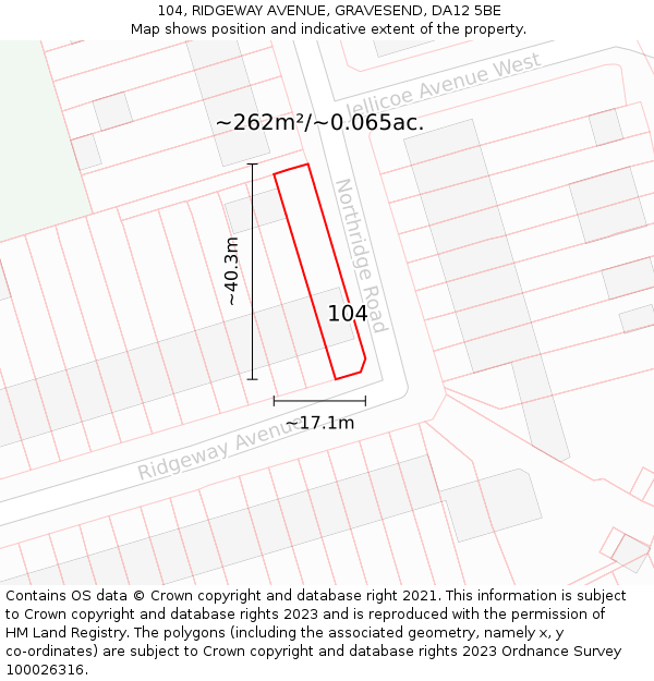 104, RIDGEWAY AVENUE, GRAVESEND, DA12 5BE: Plot and title map