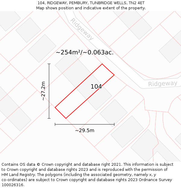 104, RIDGEWAY, PEMBURY, TUNBRIDGE WELLS, TN2 4ET: Plot and title map
