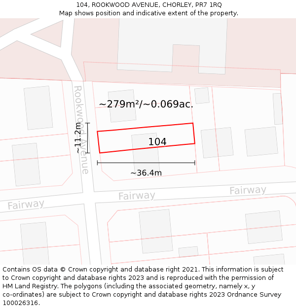 104, ROOKWOOD AVENUE, CHORLEY, PR7 1RQ: Plot and title map