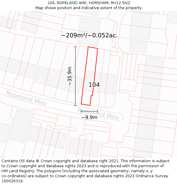 104, ROPELAND WAY, HORSHAM, RH12 5NZ: Plot and title map