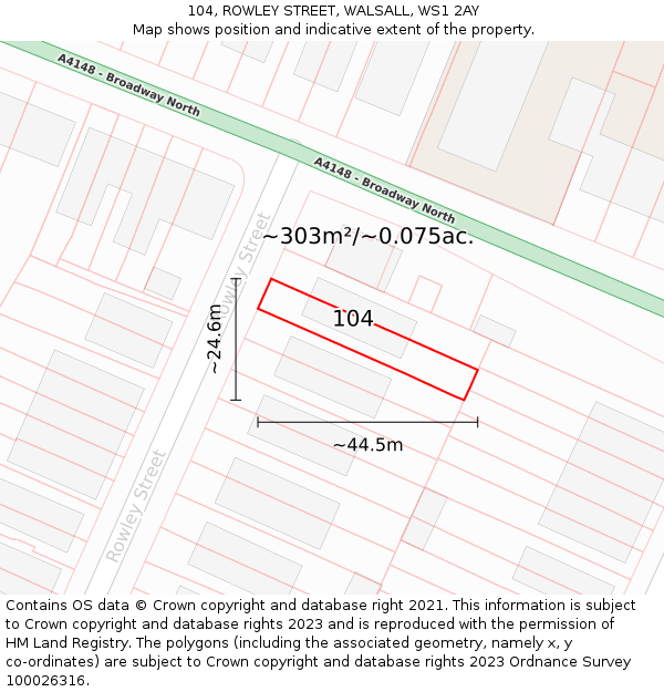 104, ROWLEY STREET, WALSALL, WS1 2AY: Plot and title map