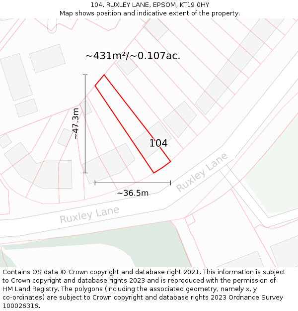 104, RUXLEY LANE, EPSOM, KT19 0HY: Plot and title map