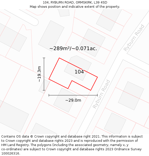 104, RYBURN ROAD, ORMSKIRK, L39 4SD: Plot and title map