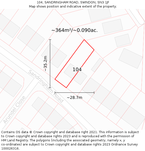 104, SANDRINGHAM ROAD, SWINDON, SN3 1JF: Plot and title map