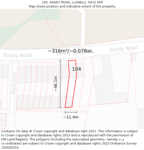 104, SANDY ROAD, LLANELLI, SA15 4DP: Plot and title map