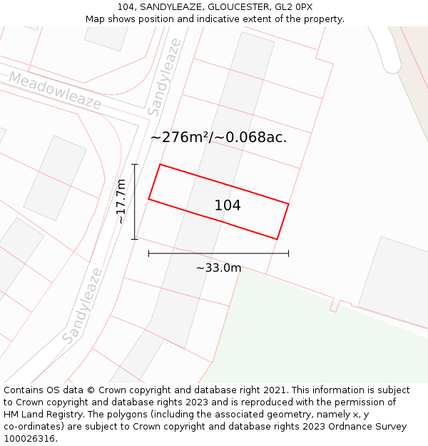 104, SANDYLEAZE, GLOUCESTER, GL2 0PX: Plot and title map