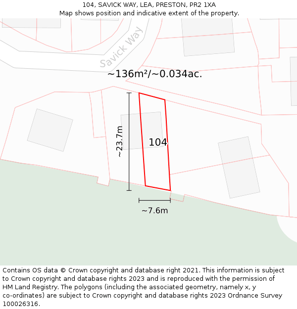104, SAVICK WAY, LEA, PRESTON, PR2 1XA: Plot and title map