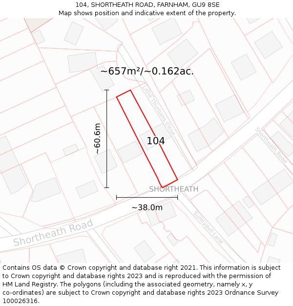 104, SHORTHEATH ROAD, FARNHAM, GU9 8SE: Plot and title map