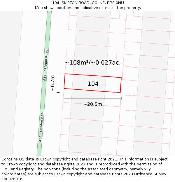 104, SKIPTON ROAD, COLNE, BB8 0NU: Plot and title map