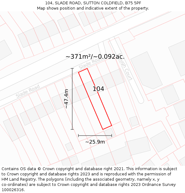 104, SLADE ROAD, SUTTON COLDFIELD, B75 5PF: Plot and title map