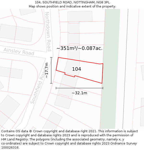 104, SOUTHFIELD ROAD, NOTTINGHAM, NG8 3PL: Plot and title map