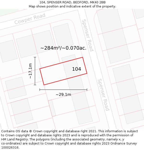104, SPENSER ROAD, BEDFORD, MK40 2BB: Plot and title map