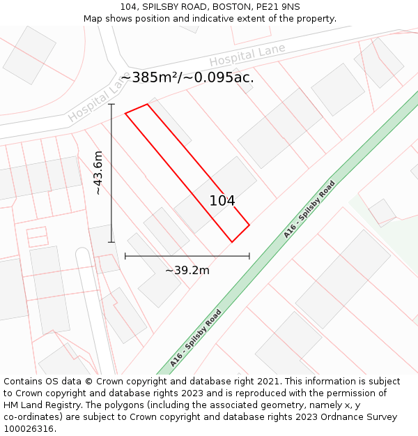 104, SPILSBY ROAD, BOSTON, PE21 9NS: Plot and title map