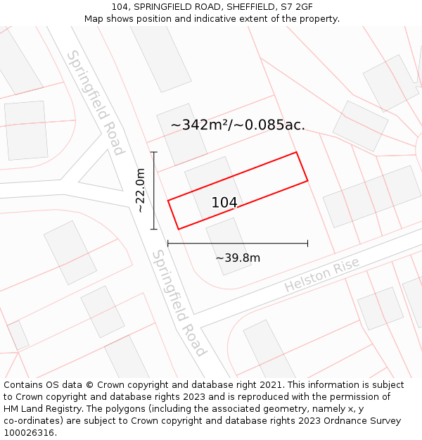 104, SPRINGFIELD ROAD, SHEFFIELD, S7 2GF: Plot and title map