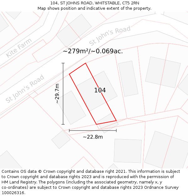 104, ST JOHNS ROAD, WHITSTABLE, CT5 2RN: Plot and title map