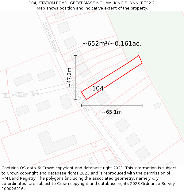 104, STATION ROAD, GREAT MASSINGHAM, KING'S LYNN, PE32 2JJ: Plot and title map