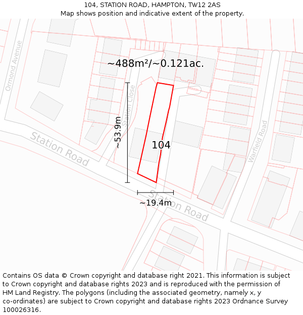 104, STATION ROAD, HAMPTON, TW12 2AS: Plot and title map