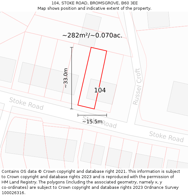 104, STOKE ROAD, BROMSGROVE, B60 3EE: Plot and title map