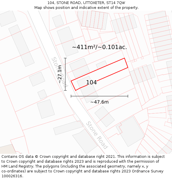 104, STONE ROAD, UTTOXETER, ST14 7QW: Plot and title map