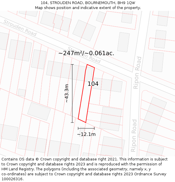 104, STROUDEN ROAD, BOURNEMOUTH, BH9 1QW: Plot and title map