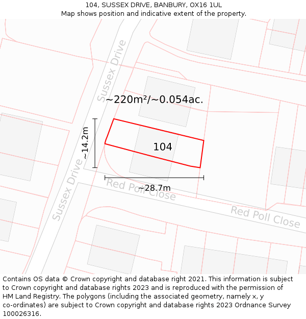 104, SUSSEX DRIVE, BANBURY, OX16 1UL: Plot and title map