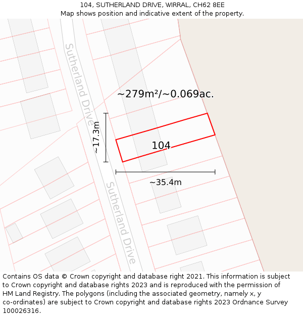 104, SUTHERLAND DRIVE, WIRRAL, CH62 8EE: Plot and title map