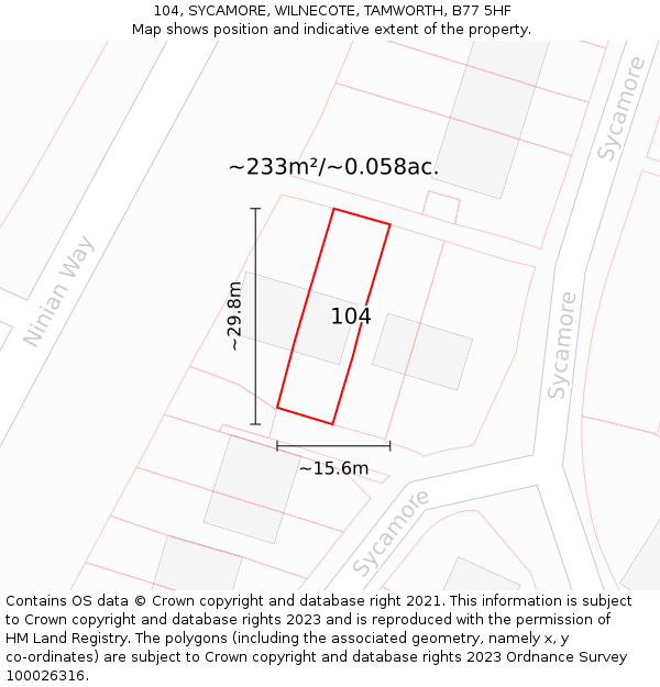 104, SYCAMORE, WILNECOTE, TAMWORTH, B77 5HF: Plot and title map
