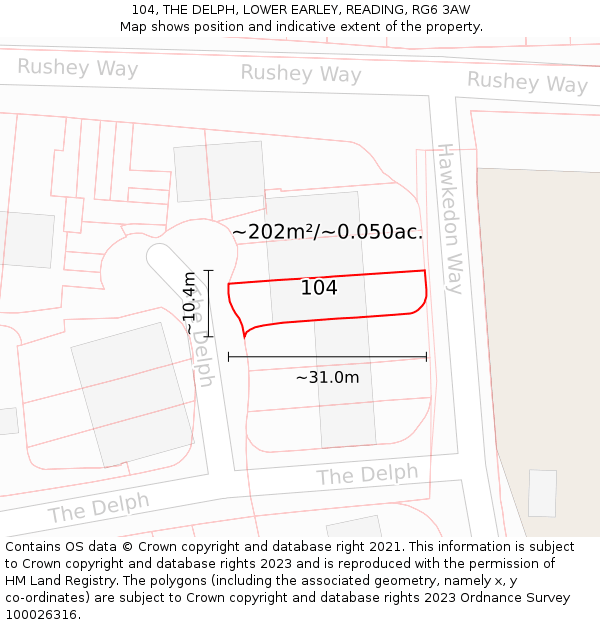 104, THE DELPH, LOWER EARLEY, READING, RG6 3AW: Plot and title map