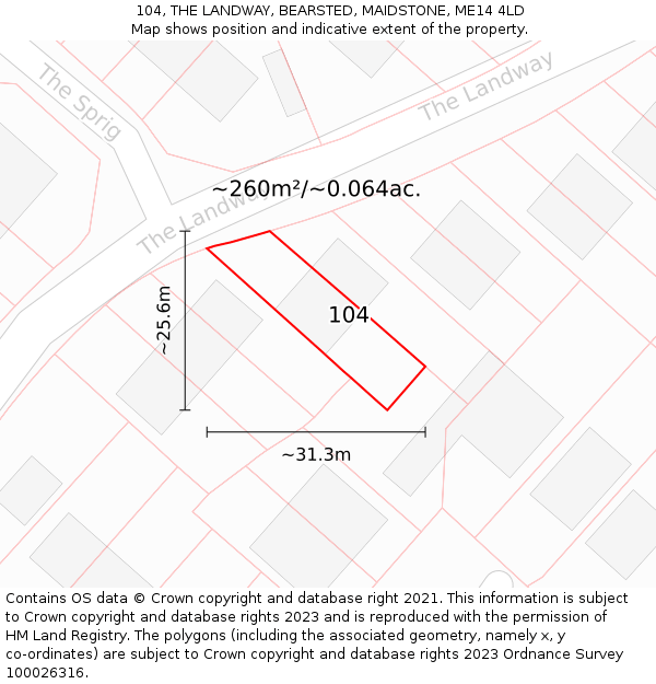 104, THE LANDWAY, BEARSTED, MAIDSTONE, ME14 4LD: Plot and title map