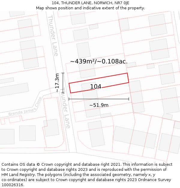 104, THUNDER LANE, NORWICH, NR7 0JE: Plot and title map