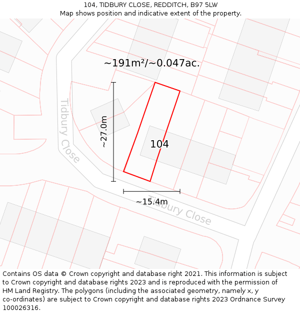 104, TIDBURY CLOSE, REDDITCH, B97 5LW: Plot and title map