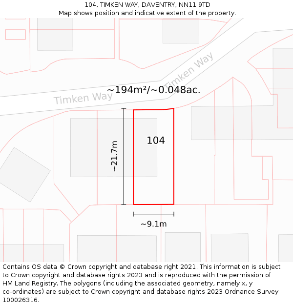 104, TIMKEN WAY, DAVENTRY, NN11 9TD: Plot and title map