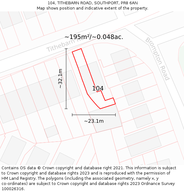 104, TITHEBARN ROAD, SOUTHPORT, PR8 6AN: Plot and title map