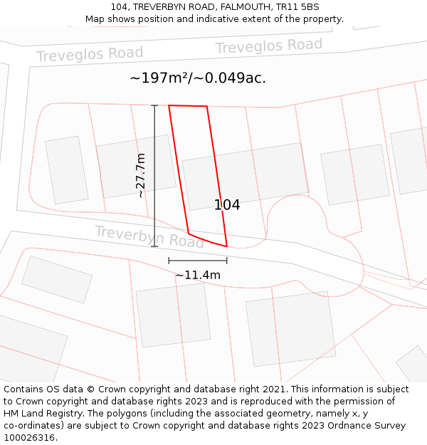 104, TREVERBYN ROAD, FALMOUTH, TR11 5BS: Plot and title map