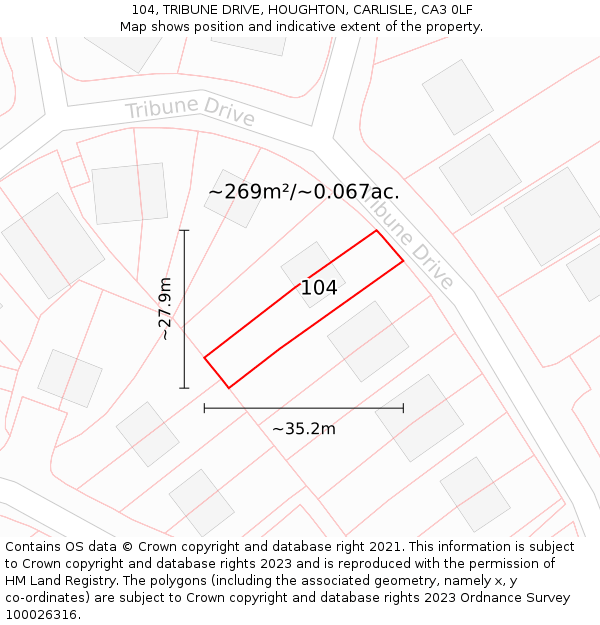 104, TRIBUNE DRIVE, HOUGHTON, CARLISLE, CA3 0LF: Plot and title map