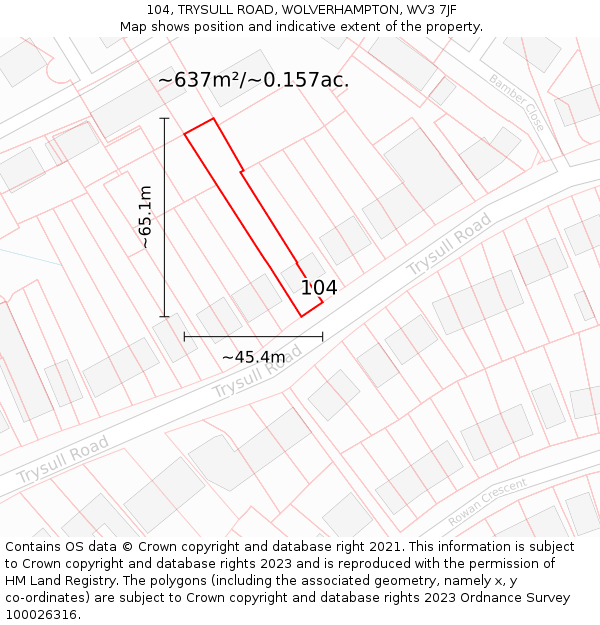 104, TRYSULL ROAD, WOLVERHAMPTON, WV3 7JF: Plot and title map