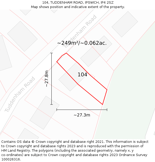 104, TUDDENHAM ROAD, IPSWICH, IP4 2SZ: Plot and title map