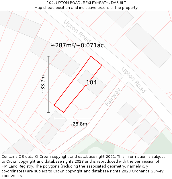 104, UPTON ROAD, BEXLEYHEATH, DA6 8LT: Plot and title map